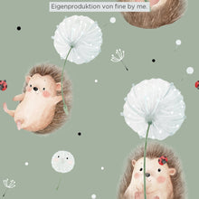 Lade das Bild in den Galerie-Viewer, Lagerware: Bio-Jersey „Hedgehog and Dandelion“, exklusive Eigenproduktion
