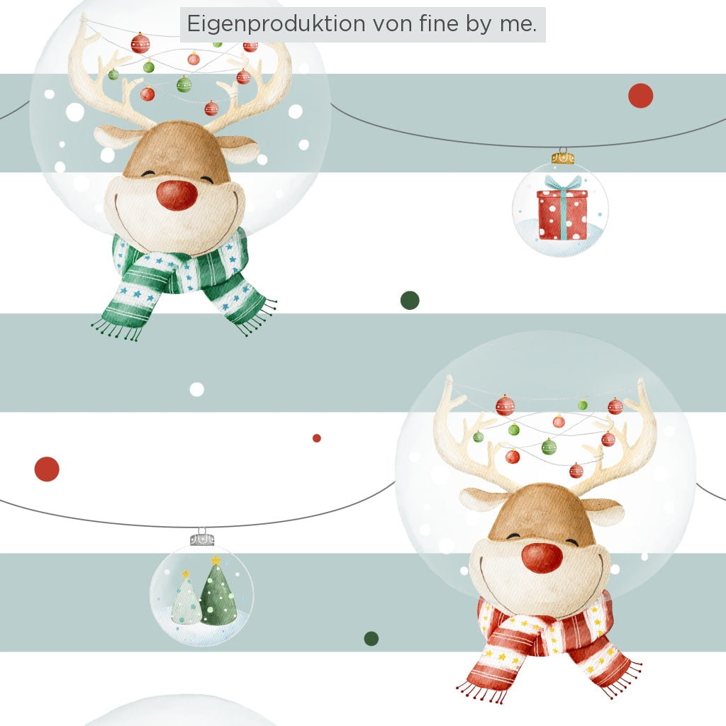 RESTSTÜCK 100cm Bio-Sweat „Joyful Reindeer“, exklusive Eigenproduktion